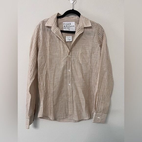 FRANK & EILEEN Barry Tailored Shirt in Sand Stripe Size Large - Picture 5 of 9